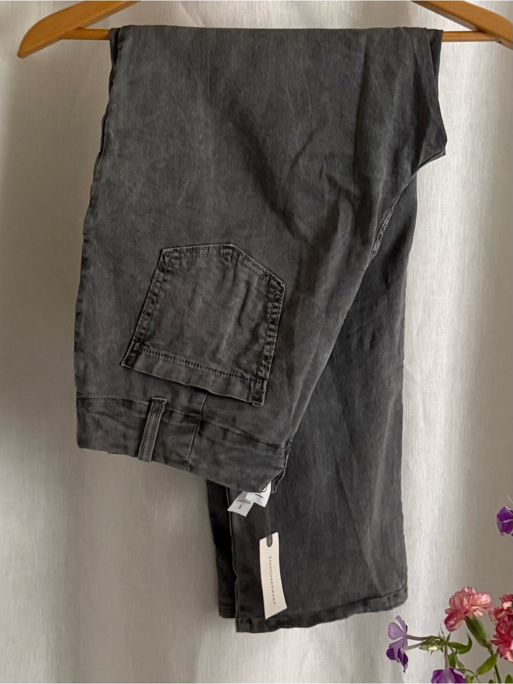 NWT Anthropologie Amadi Lindy Utility Pants S Carbon Gray Slim Straight Jeans
